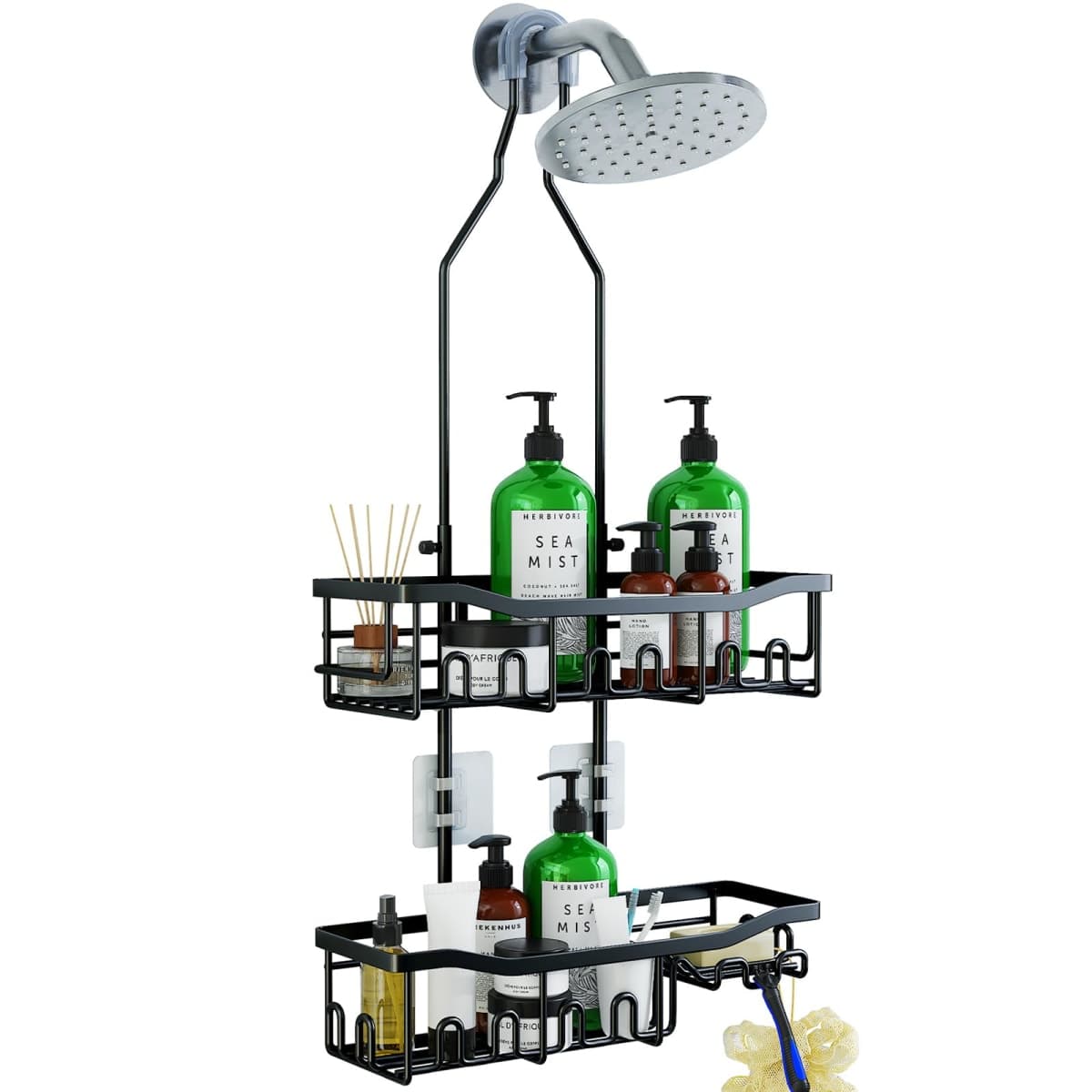 Joqixon Upgraded Extended Length Shower Organizer with Hooks, Rustproof Shampoo Soap Holder, Large Hanging Bathroom Caddy — image 1
