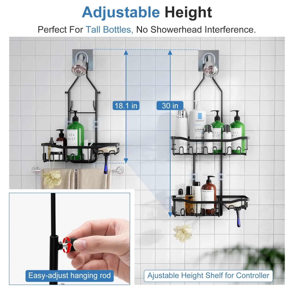 Joqixon Upgraded Extended Length Shower Organizer with Hooks, Rustproof Shampoo Soap Holder, Large Hanging Bathroom Caddy thumbnail 2