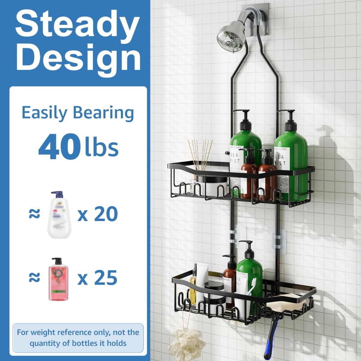 Joqixon Upgraded Extended Length Shower Organizer with Hooks, Rustproof Shampoo Soap Holder, Large Hanging Bathroom Caddy thumbnail 5