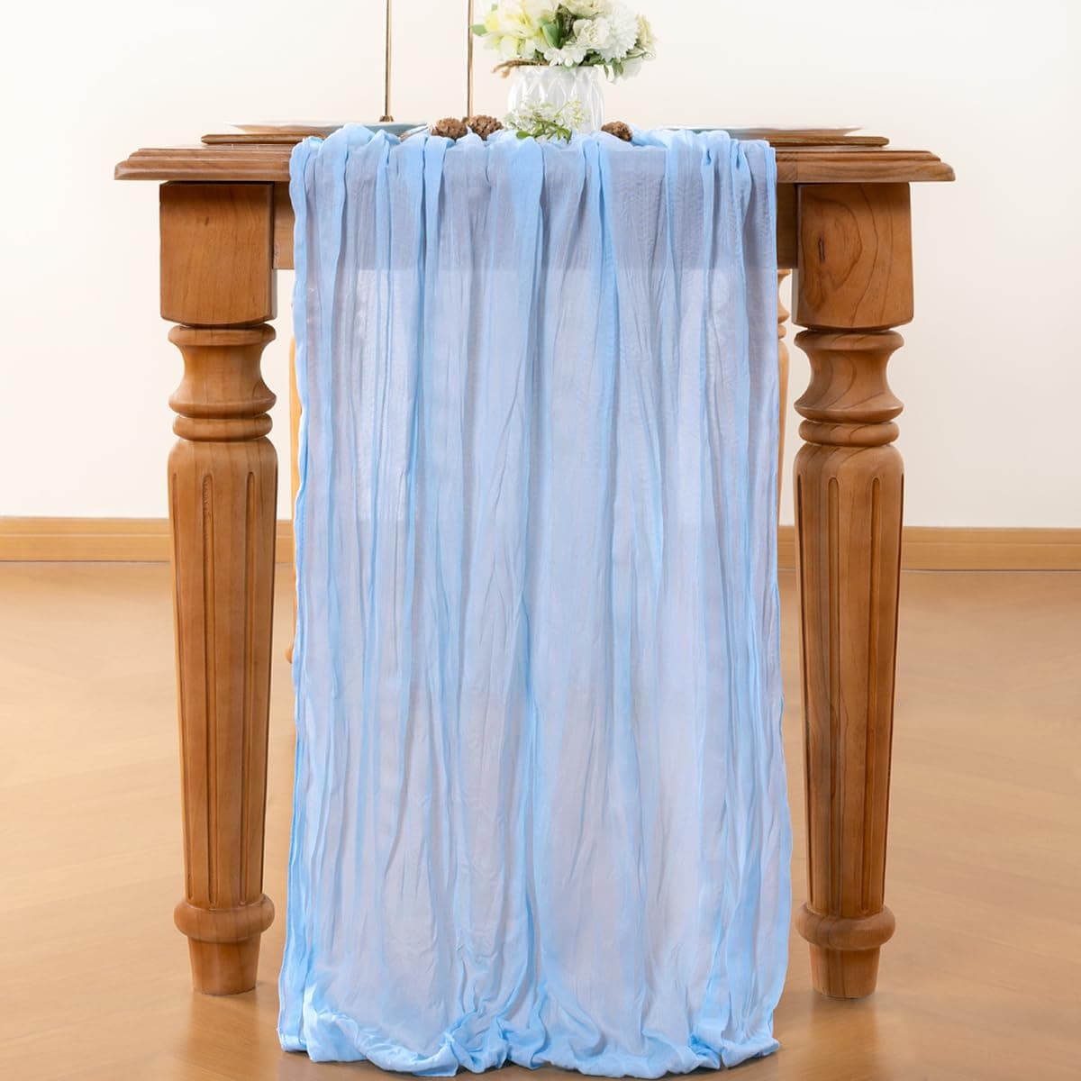 LINXTAR Light Blue Cheesecloth Table Runner 120 Inches 10Ft Gauze Summer Boho Table Runner for Wedding Tea Party Baby Shower Bridal Birthday Home Decoration thumbnail 2
