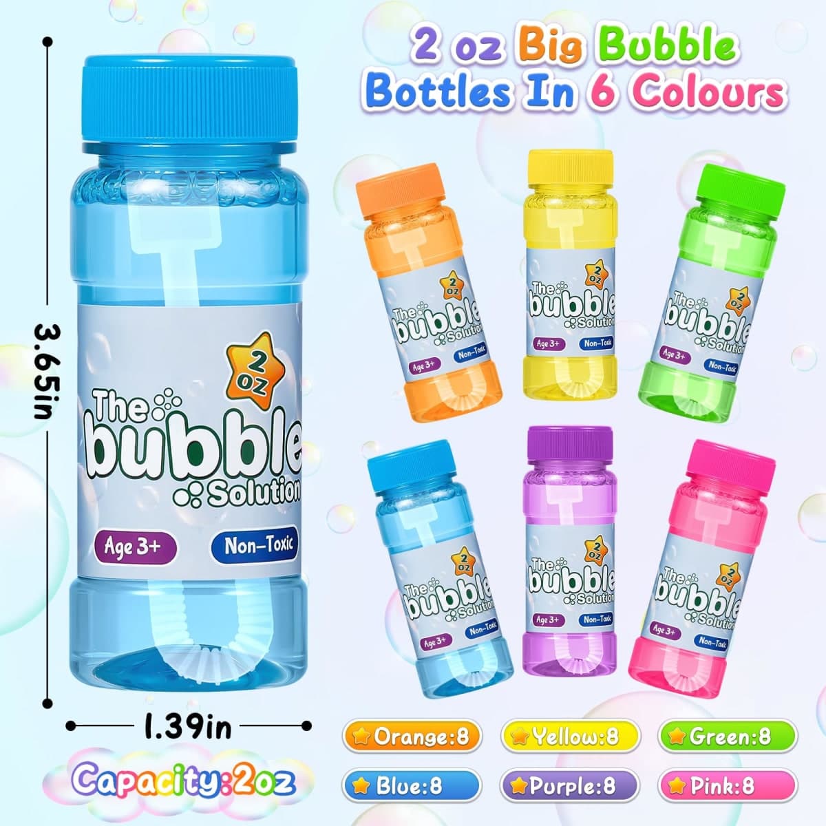 36 Pack Bubble Bottles with Wand in 6 Colors, Bulk Party Favors for Kids, Birthday, Christmas, New Year, Valentine, Carnival, School Classroom Prizes for Boys & Girls, Ideal Goodies Bags Stuffers thumbnail 2