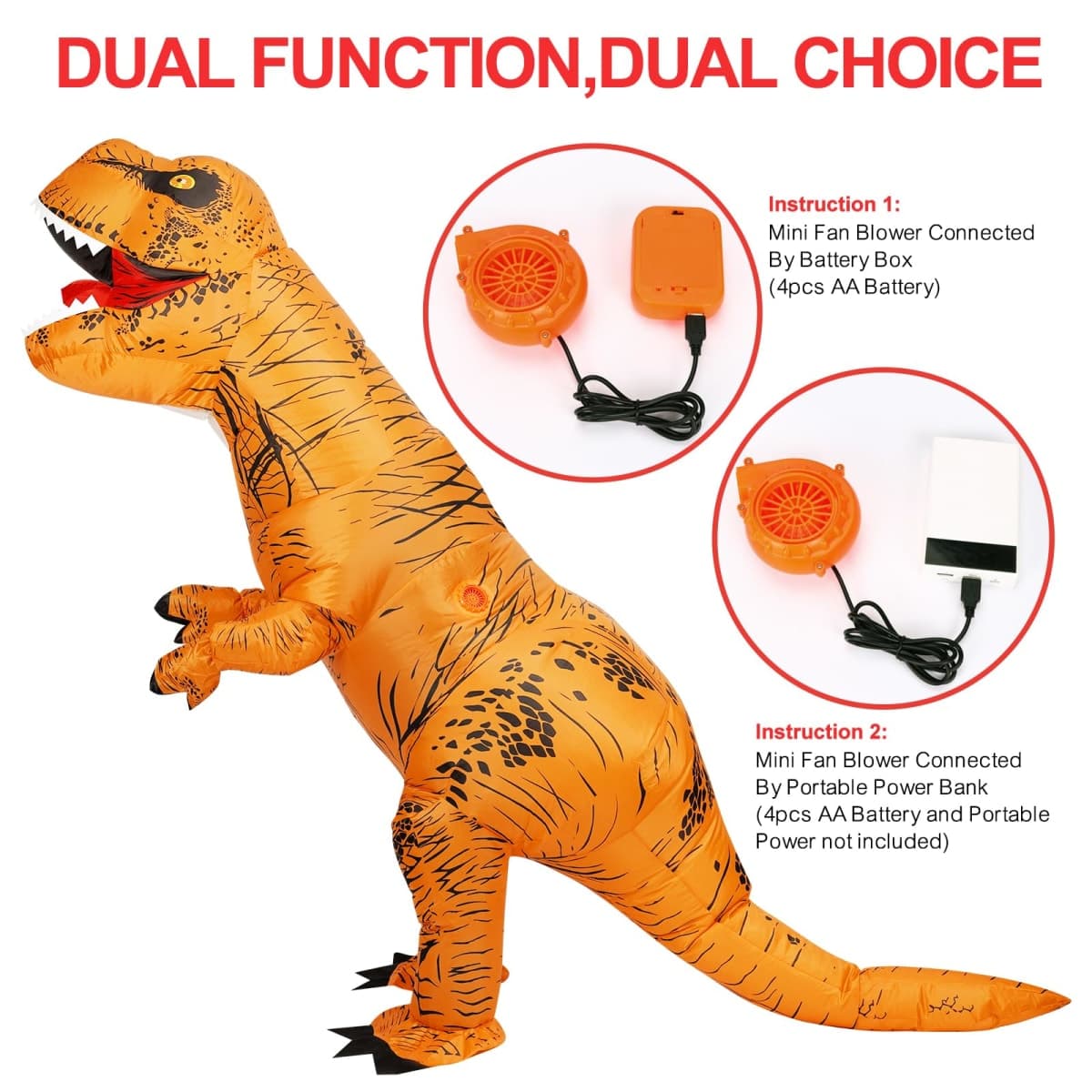 viwzon Inflatable Dinosaur Costume for Adult, Inflatable Costume for Halloween Parties Blow Up T-Rex Costume Adult Brown thumbnail 3