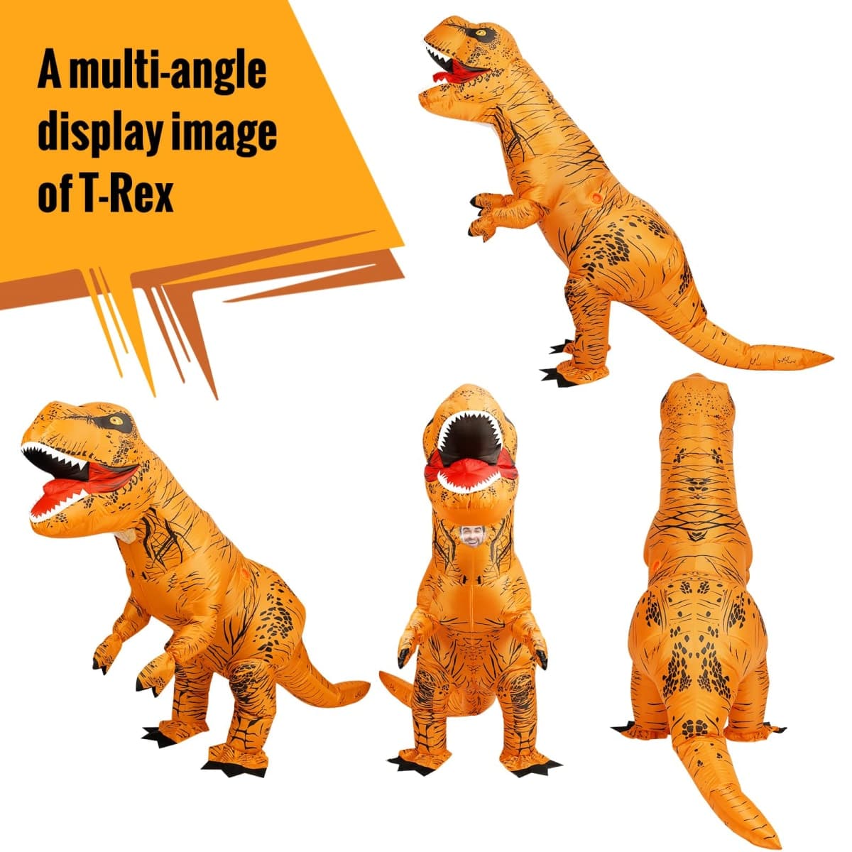 viwzon Inflatable Dinosaur Costume for Adult, Inflatable Costume for Halloween Parties Blow Up T-Rex Costume Adult Brown thumbnail 4