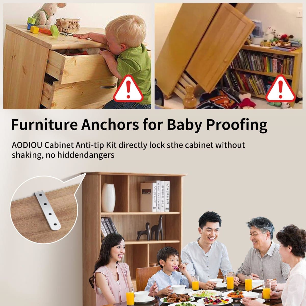 Furniture Anchors (4 Pack) Cabinet Anti Tip Kit for Baby Pet Proofing, Stainless Steel Furniture Wall Anchor Dresser Wall Safety Anchor Bookcase Prevent Falling Earthquake Straps for Child 5Inch thumbnail 2