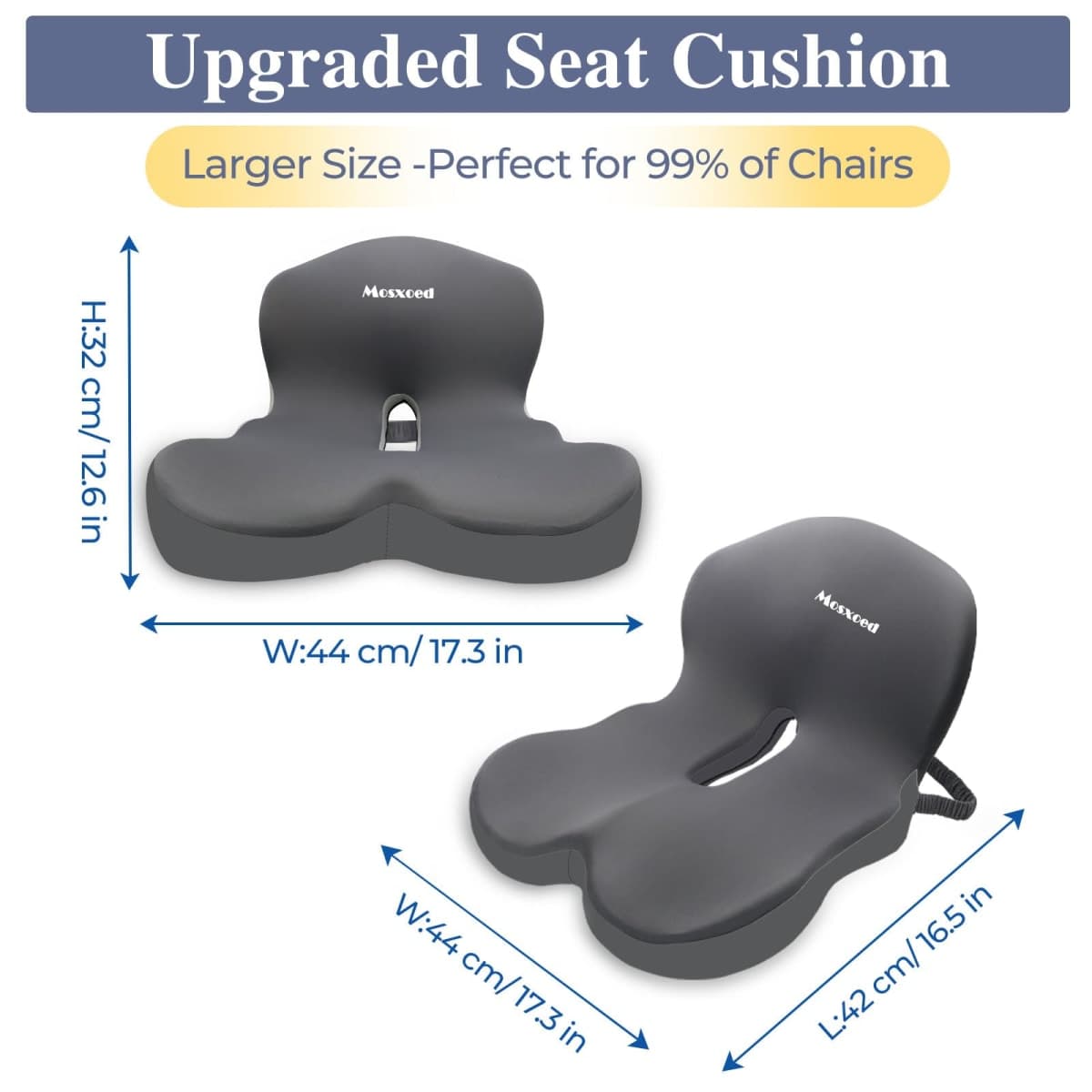 Mosxoed Memory Foam Seat Cushion for Sciatica & Back Pain Relief - Ergonomic Chair Pad with Adjustable Strap & Supportive Comfort Cover, Non-Slip for Car, Truck, Office Chair - Dark Gray thumbnail 5