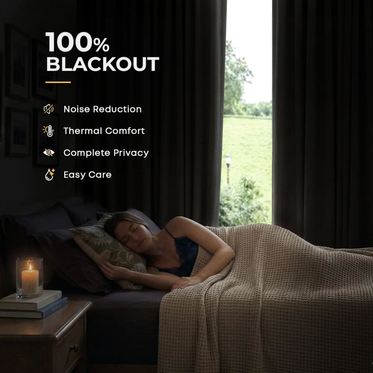 INOVADAY 100% Blackout Curtains for Bedroom, Mustard Yellow Black Out Curtains 96 Inch Long, Clip Rings Linen Blackout Drapes, Thermal Insulated Room Darkening for Living Room, 2 Panels - W50xL96 thumbnail 2