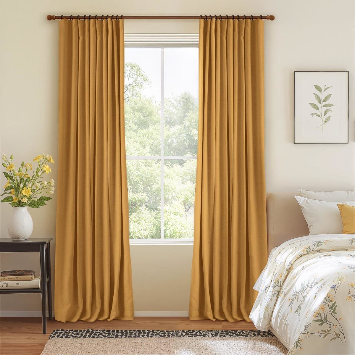 INOVADAY 100% Blackout Curtains for Bedroom, Mustard Yellow Black Out Curtains 96 Inch Long, Clip Rings Linen Blackout Drapes, Thermal Insulated Room Darkening for Living Room, 2 Panels - W50xL96 thumbnail 4