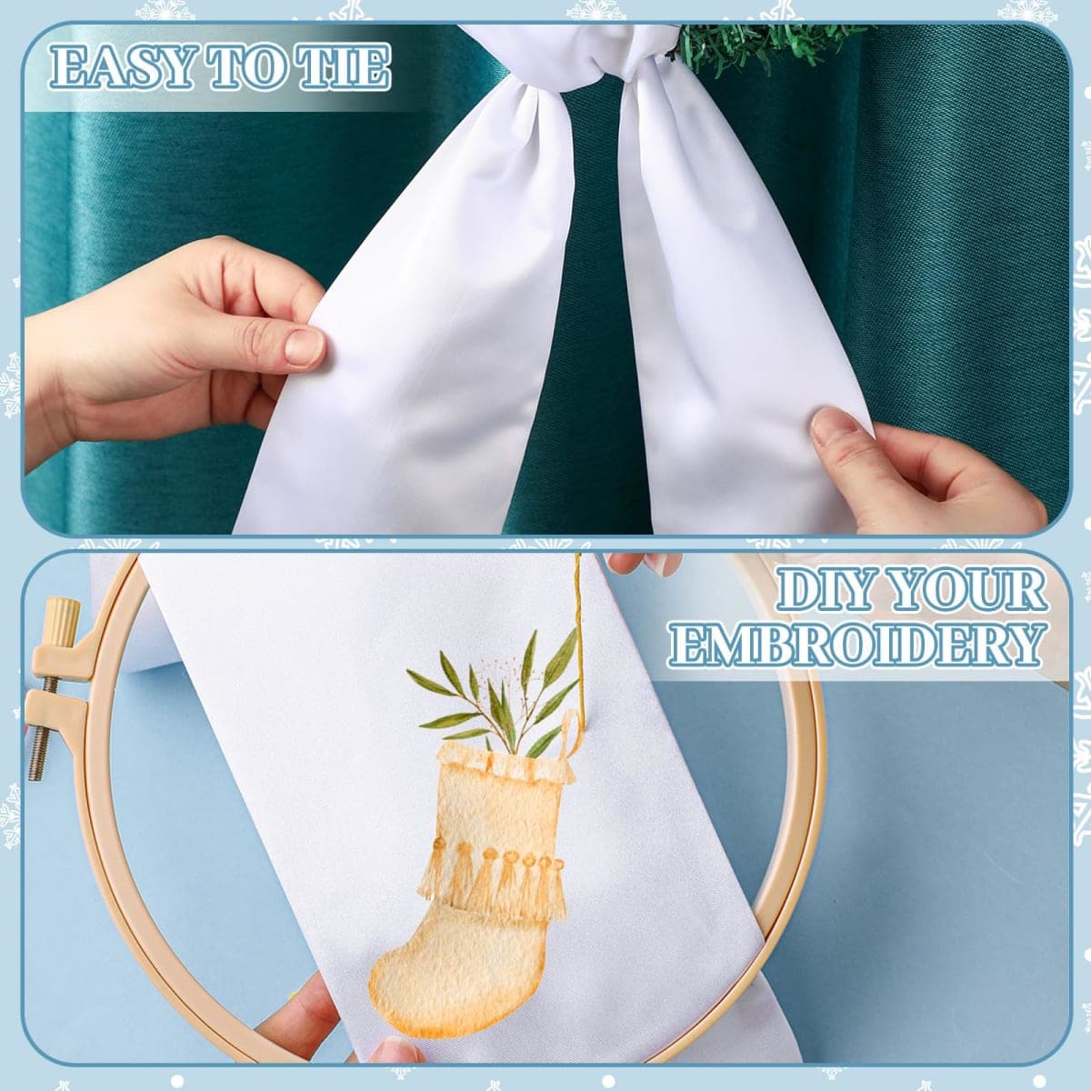 VitalCozy 20 Pcs Wreath Sash for Front Door Blank Wreath Sash Accessories Embroidery Plain Blanks for Embroidery Monogram Party Farmhouse Indoor Outdoor Wedding Decor, 4.49'' x 56.3'' (White) thumbnail 4