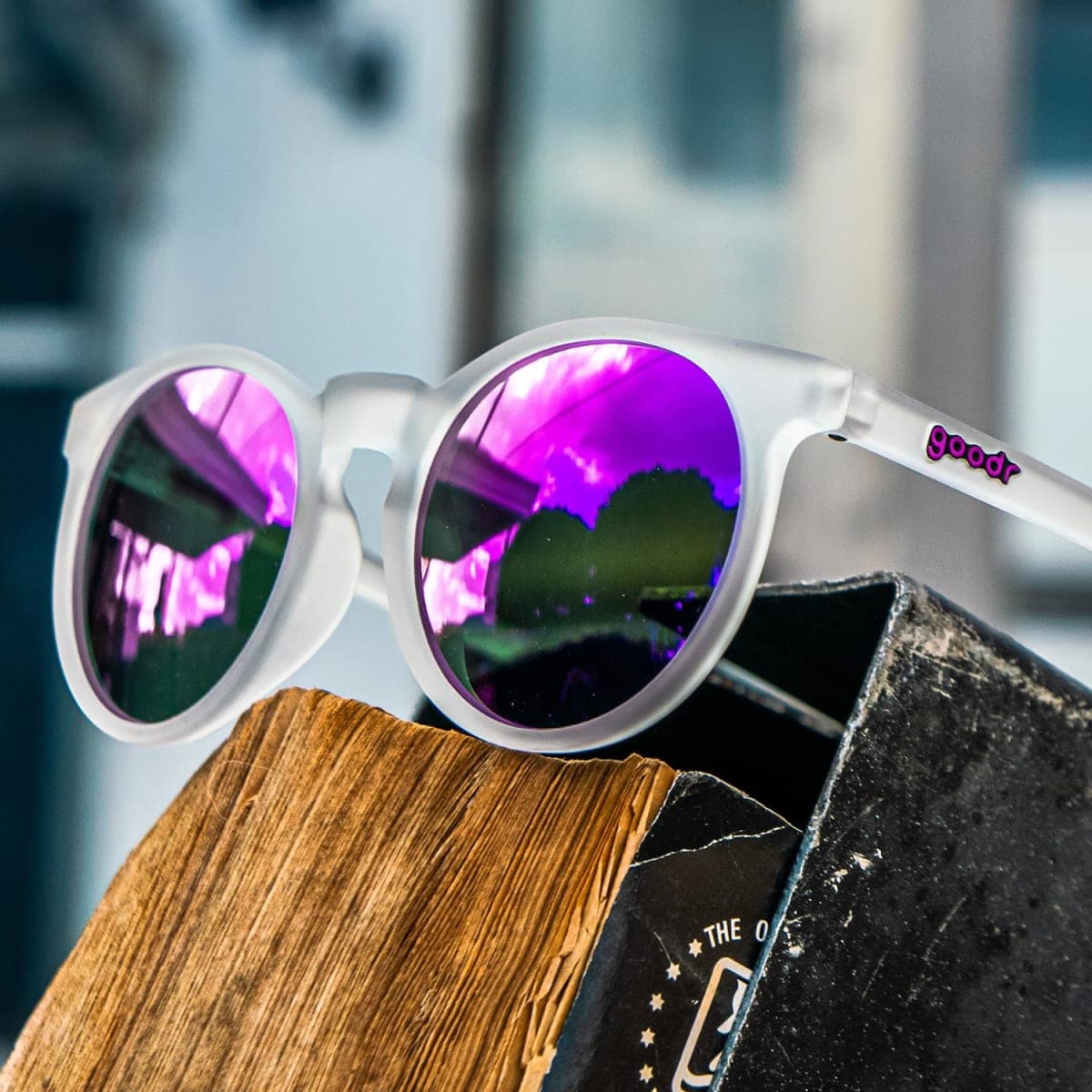goodr Strange Things Are Afoot Polarized Round Sunglasses, Small Sized (Circle G), Clear Translucent Frame with Purple Mirrored Reflective Lenses, UV400 Protection, No Slip, No Bounce thumbnail 5
