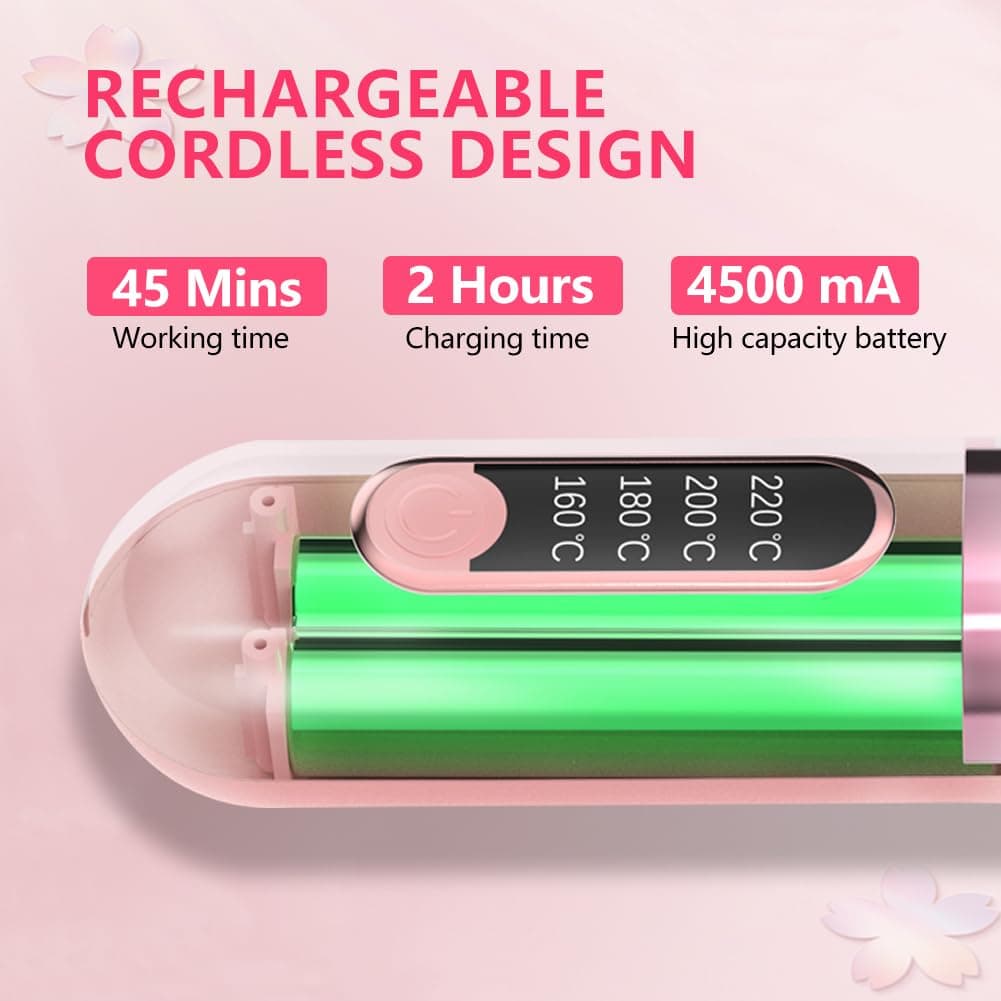 Cordless Hair Straightener Brush, Portable Straightening Brush for Women, Mini Negative Ion Hot Comb for Travel, 30Mins Auto-Off, USB Rechargeable, Fast Heating 4 Temperature Settings(Pink) thumbnail 4