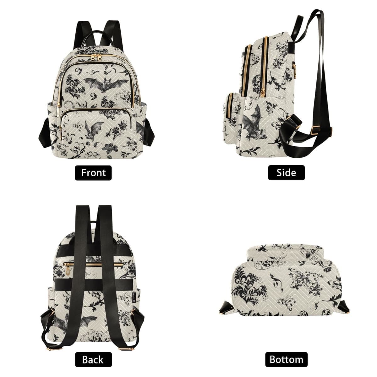 ZAZYXTJ Backpack Purse for Women Quilted Mini Fashion Backpacks Lightweight Travel Casual Backpack, Bats, Medium, Quilted Fashion Backpacks thumbnail 2