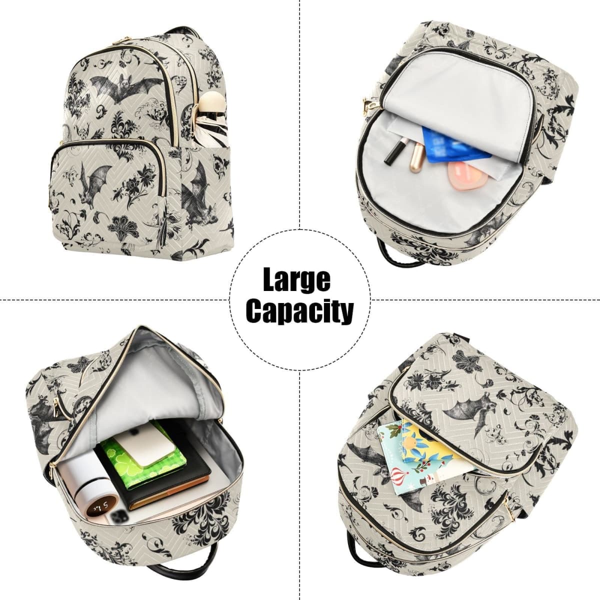 ZAZYXTJ Backpack Purse for Women Quilted Mini Fashion Backpacks Lightweight Travel Casual Backpack, Bats, Medium, Quilted Fashion Backpacks thumbnail 5