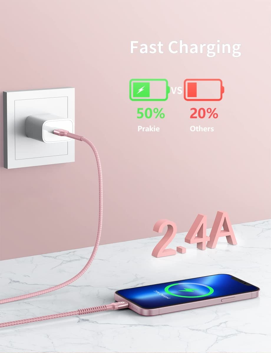 USB A to Lightning Cable 6FT Pink thumbnail 2