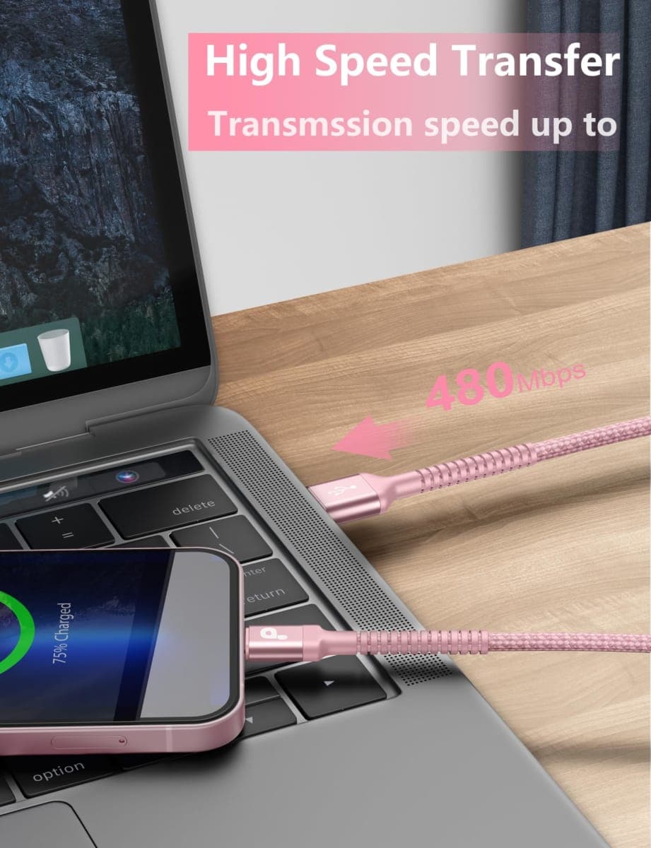 USB A to Lightning Cable 6FT Pink thumbnail 3