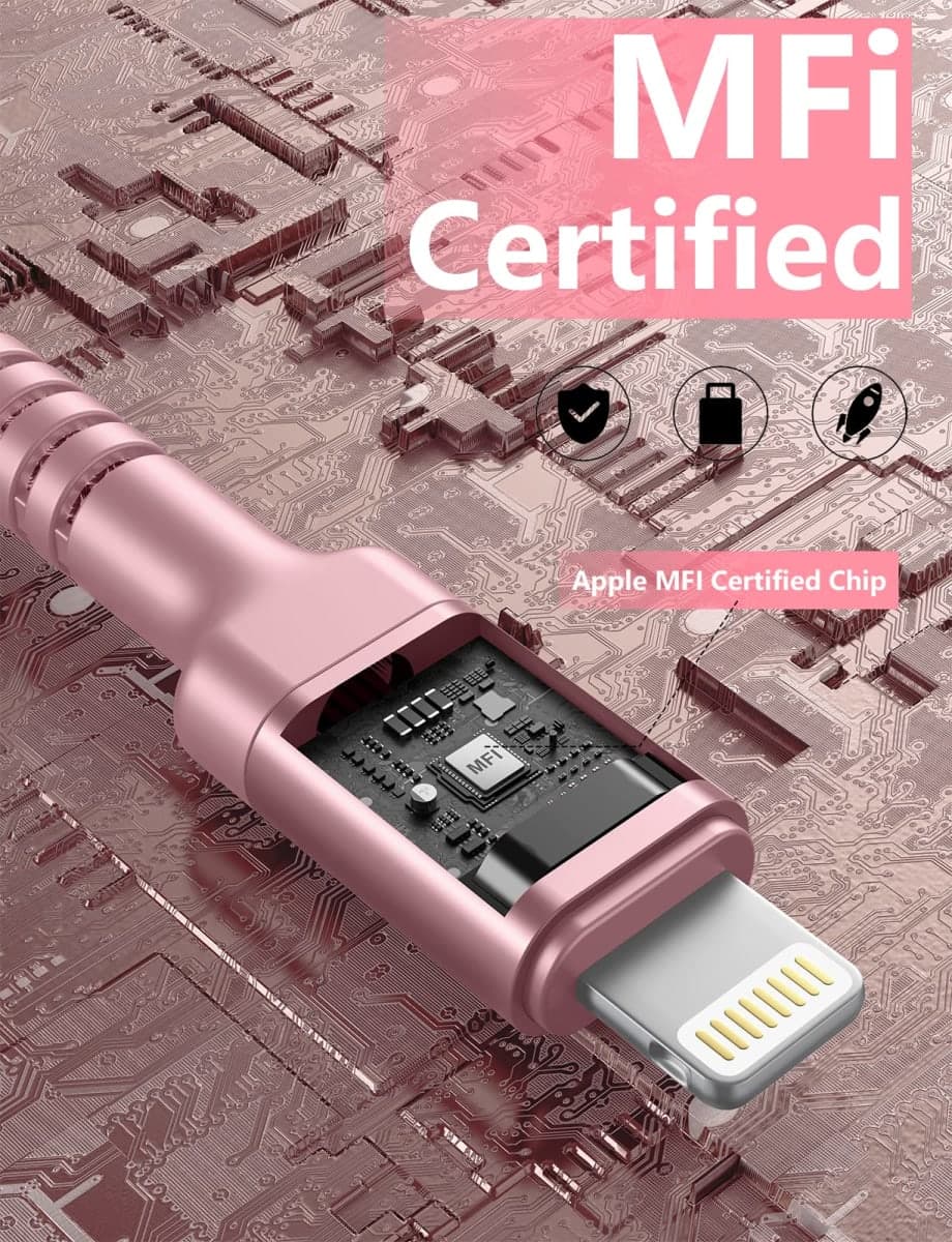 USB A to Lightning Cable 6FT Pink thumbnail 4