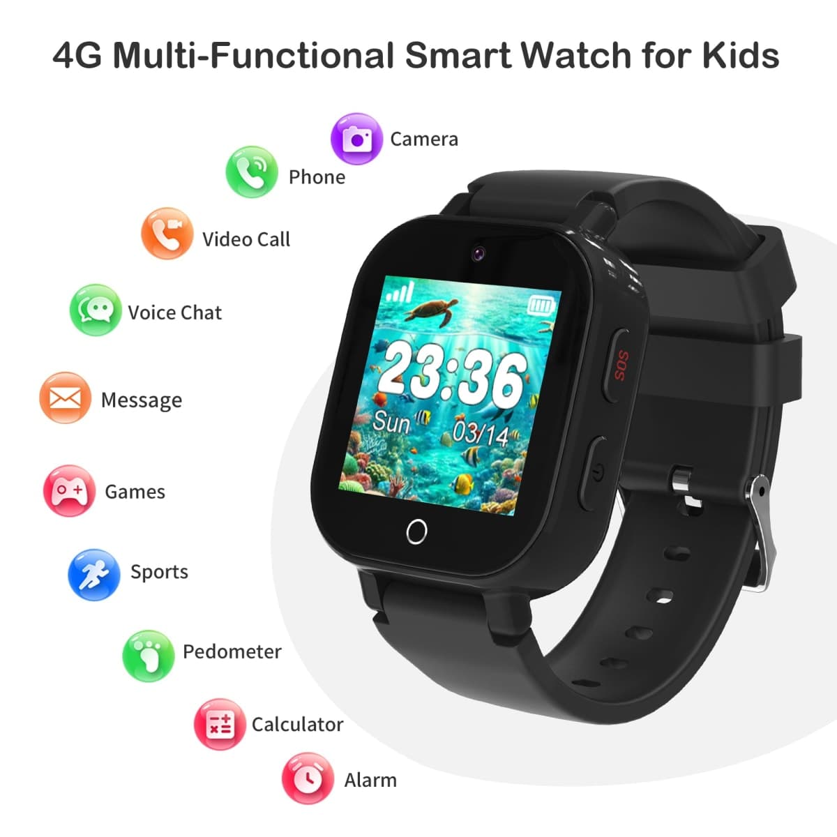 Phyulls 4G Kids Smart Watch Boys with GPS Tracker & Video Calling Texting, Waterproof Smartwatches Age 4-12, One-Key SOS Call Voice Chat WiFi Alarm Sport Pedometer GPS Tracker Watch thumbnail 2