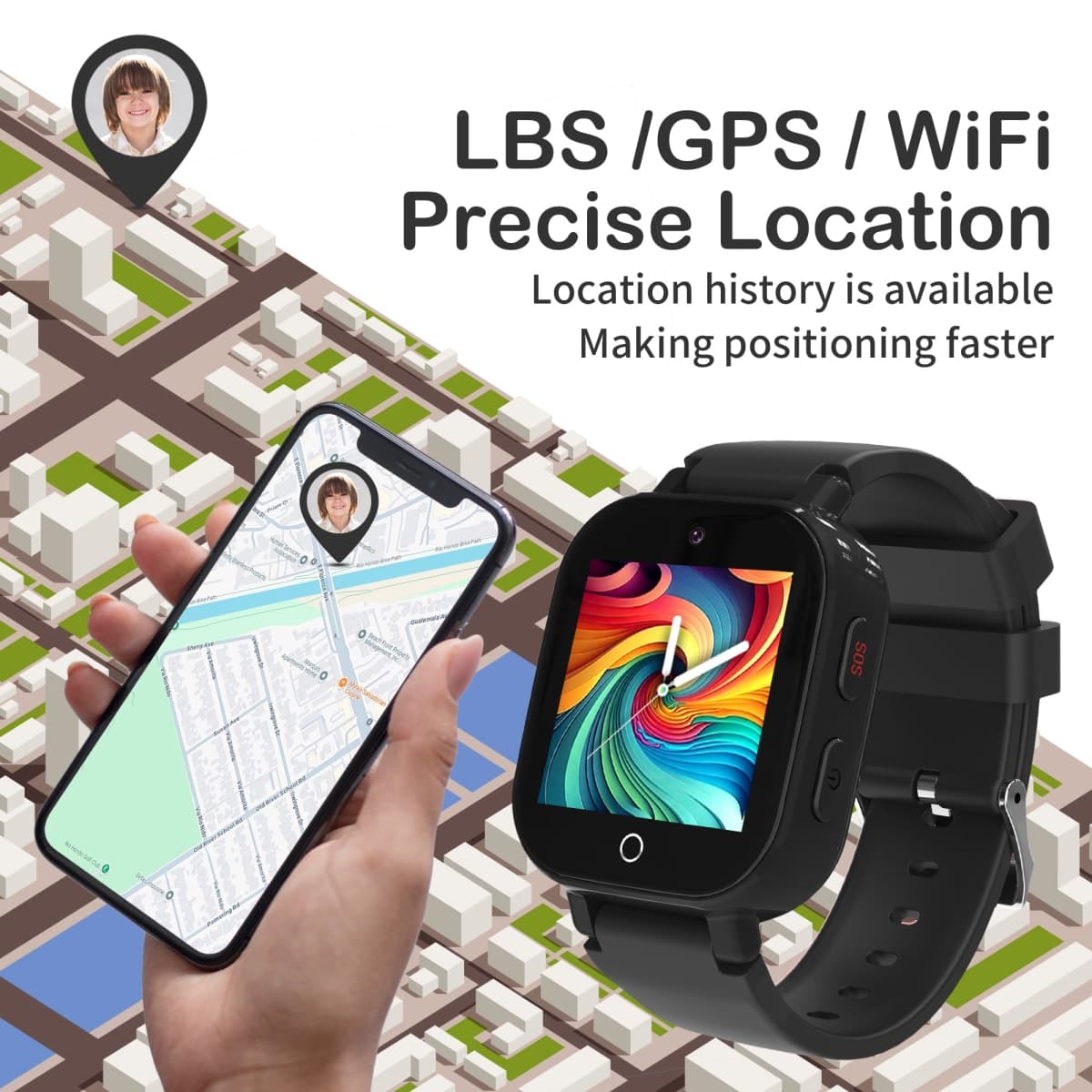 Phyulls 4G Kids Smart Watch Boys with GPS Tracker & Video Calling Texting, Waterproof Smartwatches Age 4-12, One-Key SOS Call Voice Chat WiFi Alarm Sport Pedometer GPS Tracker Watch thumbnail 3