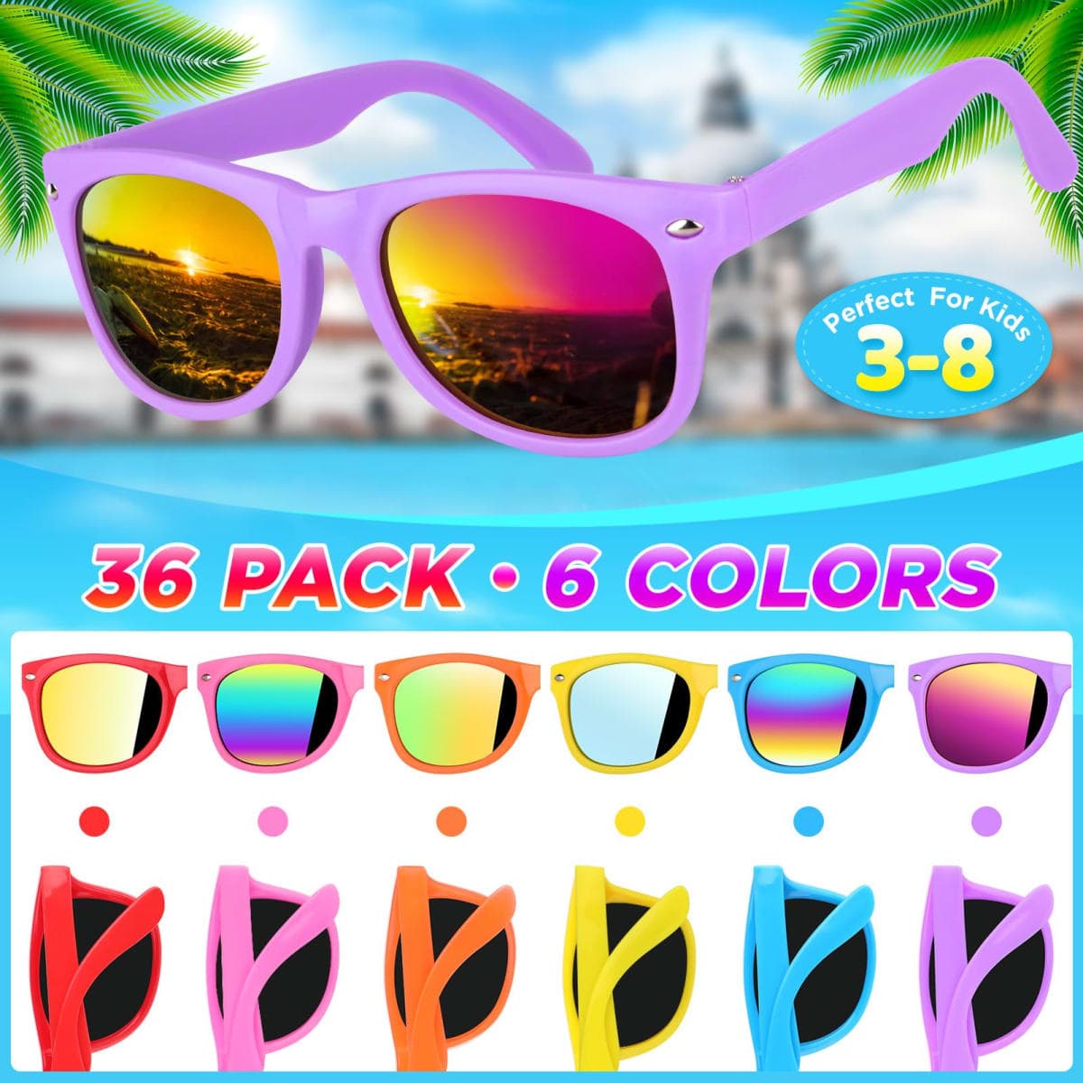 GINMIC Kids sunglasses Party Favors, 36Pack Kids, Boys and Girls Sunglasses Bulk Age 3-8 with UV400 Protection,Party Favors For Kids, Birthday Classroom Goodie Bags Party Supplies thumbnail 3