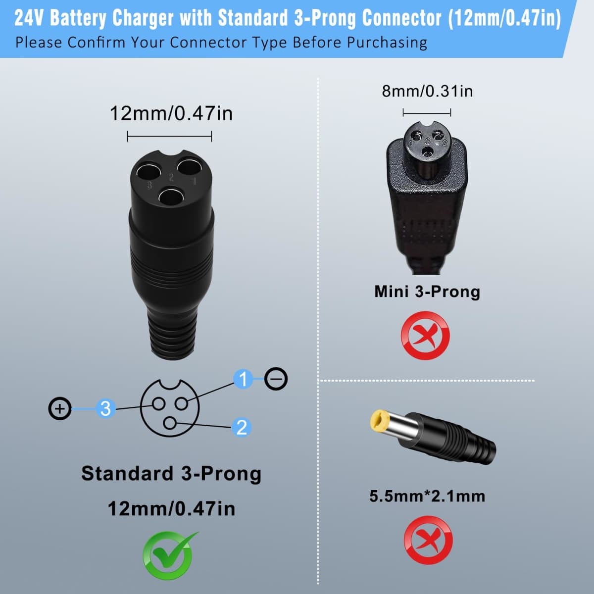 24V Charger for Electric Scooter Razor MX350 Electric Scooter Dirt Bike E100 E175 E200 E200S E300 E300S E500 Pocket Mod, Sports Mod and Dirt Quad thumbnail 2