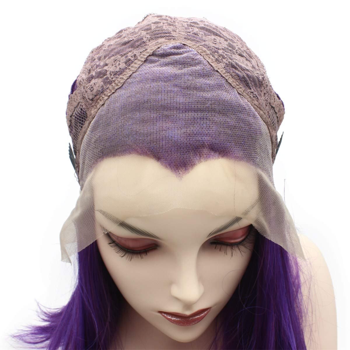 iwonawig Short Straight Bob Wig Drag Queen Synthetic Lace Front Wig Raven Purple Half Hand Tied Heat Resistant Fiber Hair Wig thumbnail 4