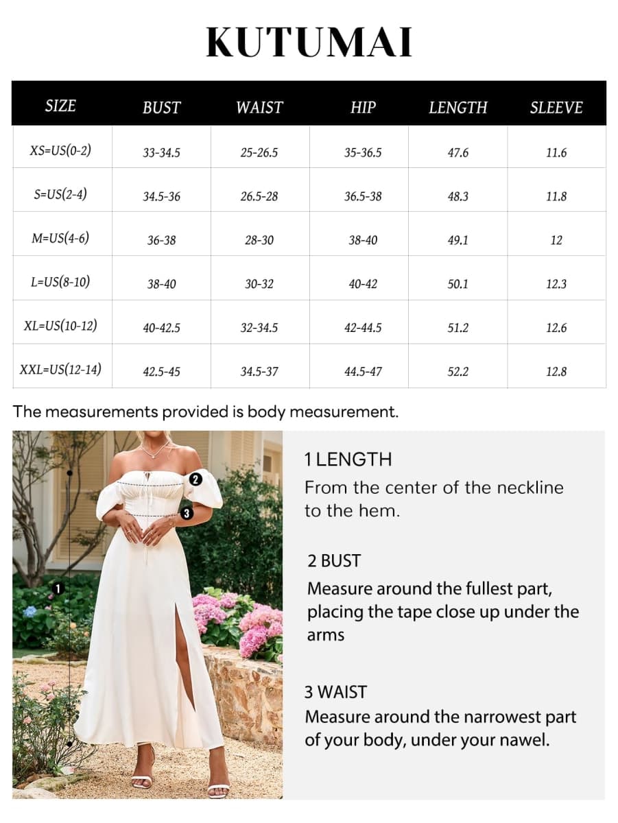 KUTUMAI Women's Summer Off Shoulder Maxi Dress Puff Sleeve A Line Flowy Ruffle Swing Split Long Dresses Navy XL thumbnail 5