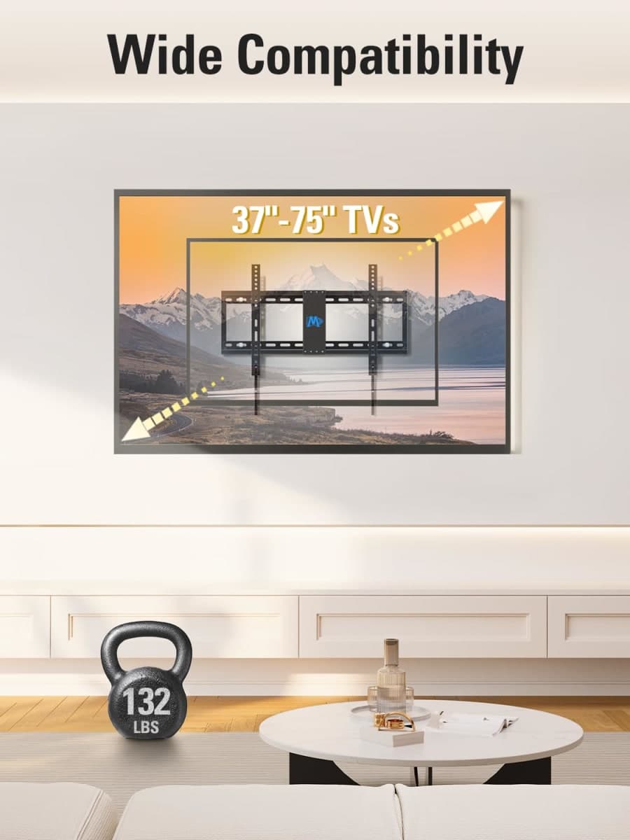 Mounting Dream TV Wall Mount for Most 37-75" TVs, Tilting TV Mount Low Profile up to VESA 600x400mm and 132 LBS Loading, Fits 16", 18", 24" Studs, Easy for TV Centering and Space Saving MD2268-LK thumbnail 3