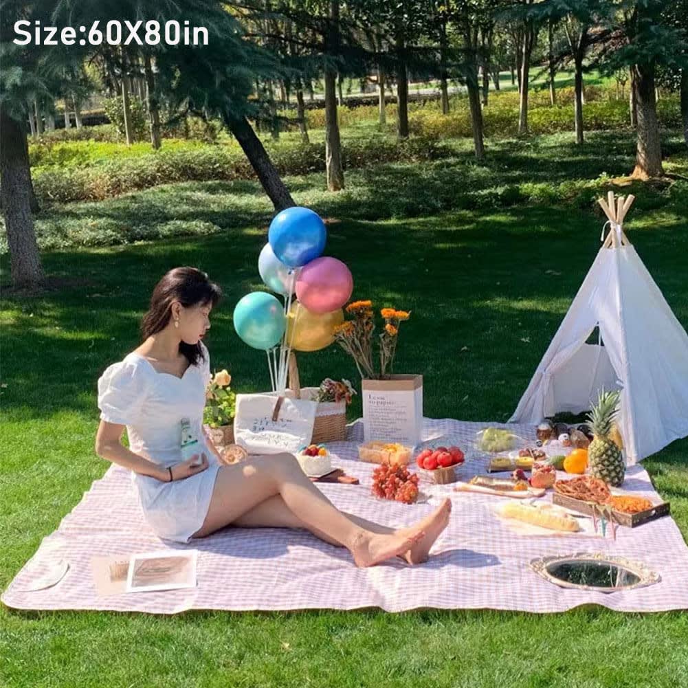 K Y KANGYUN Outdoor Picnic Blanket, Extra Large Beach Blankets, Foldable Lightweight Waterproof Sand Mat, Picnic Blanket 80" x 60" for Beach Camping Hiking Park Patio (Brown, 80x60 inch) thumbnail 3