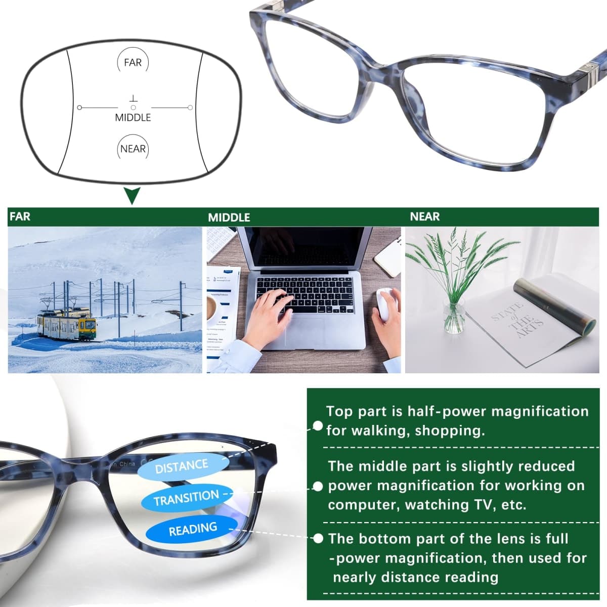 STASTEND 4 Pack Progressive Multifocus Reading Glasses for Women Men Spring Hinge Blue Light Blocking Readers (Multicolor-1, 1.75, x) thumbnail 4
