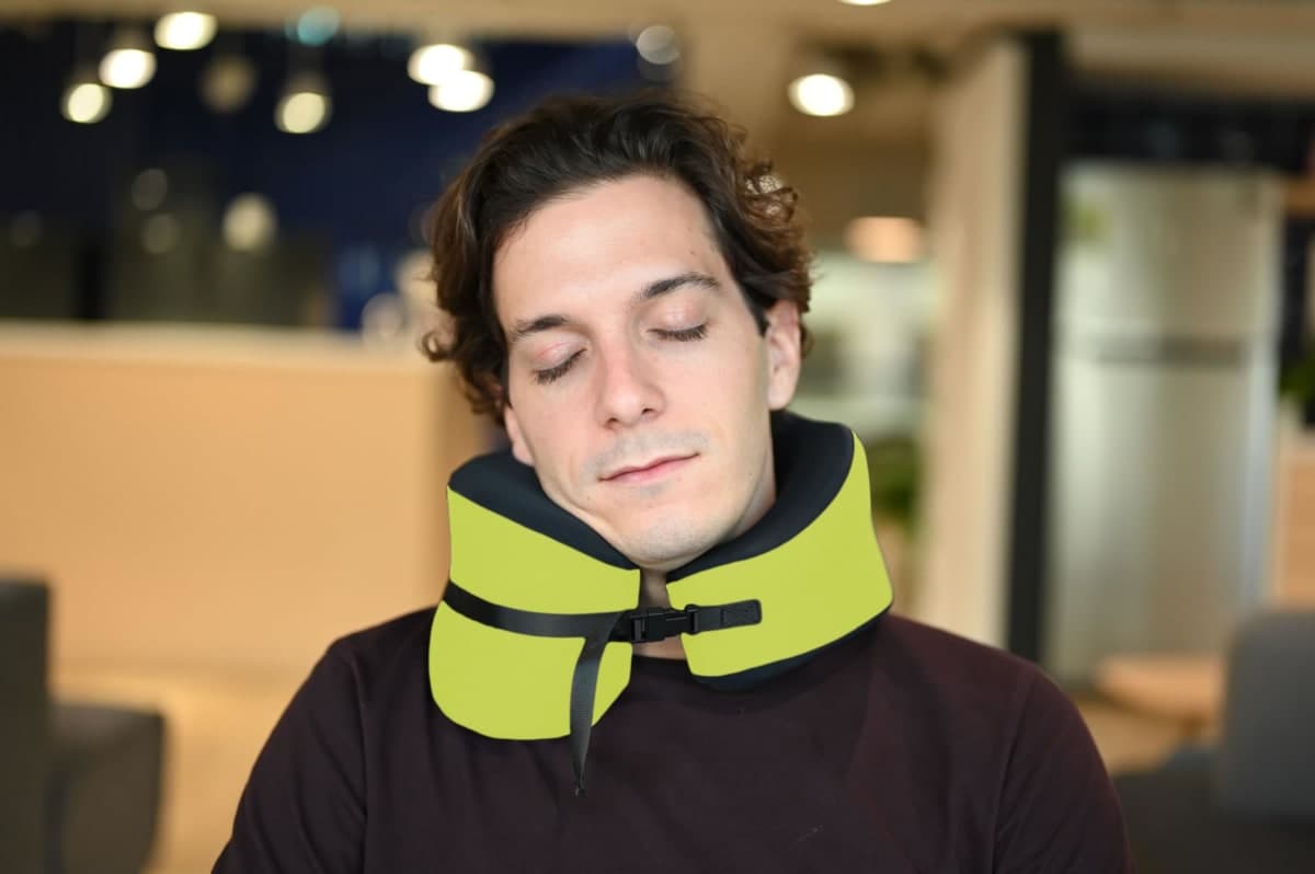 Cushion Lab Travel Pillow, Award-Winning Patented Ergonomic Design for Chin & Neck Support Memory Foam Neck Pillow, Compact Airplane Pillow for Traveling, Flight, Car (Spark, Large) thumbnail 3