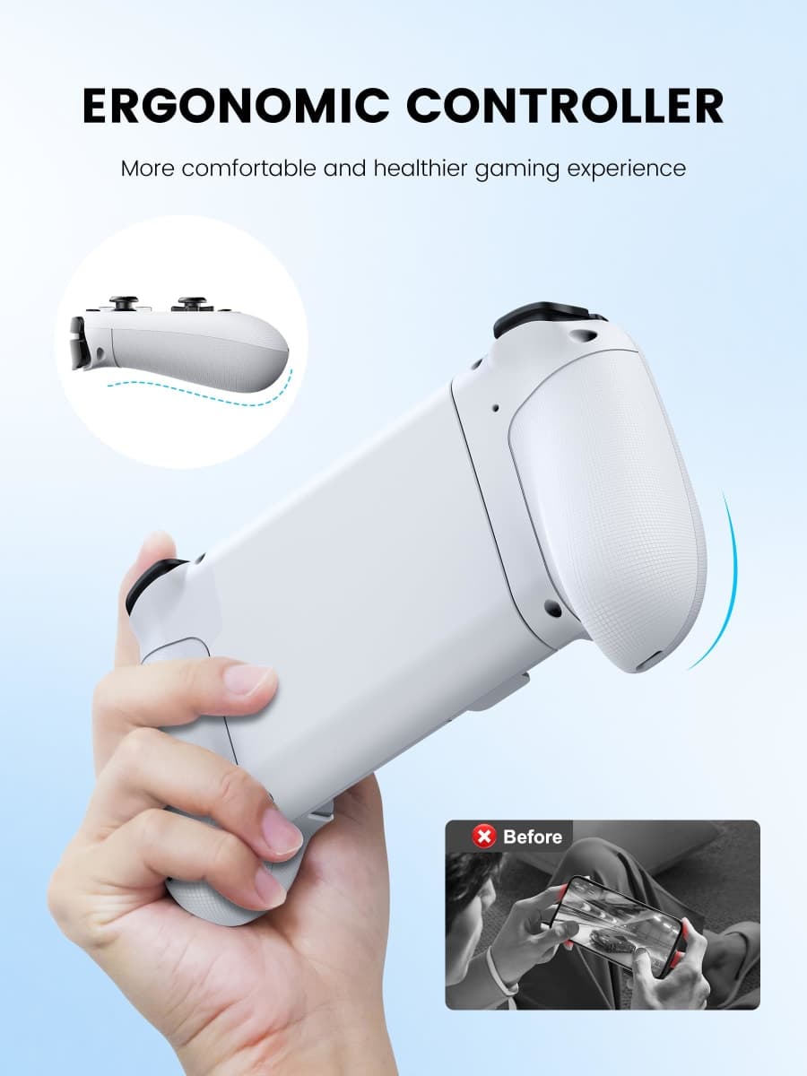 Mocagen MC1 Phone Controller for iPhone & Android – Ergonomic Grip, Low Latency, Case Friendly, Bluetooth Mobile Controller with Hall Effect Joysticks, Turbo, Portable Travel Companion for Car/Leisure thumbnail 3