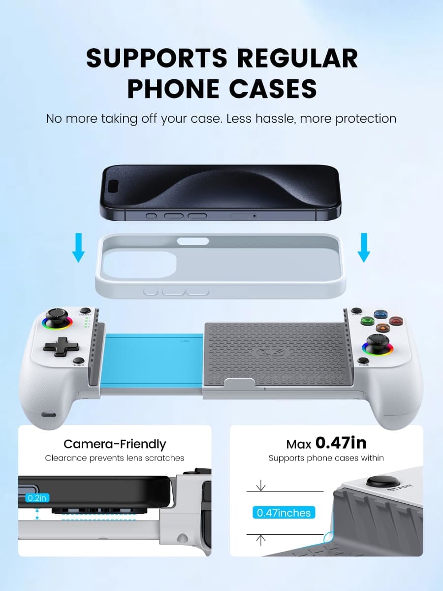 Mocagen MC1 Phone Controller for iPhone & Android – Ergonomic Grip, Low Latency, Case Friendly, Bluetooth Mobile Controller with Hall Effect Joysticks, Turbo, Portable Travel Companion for Car/Leisure thumbnail 5