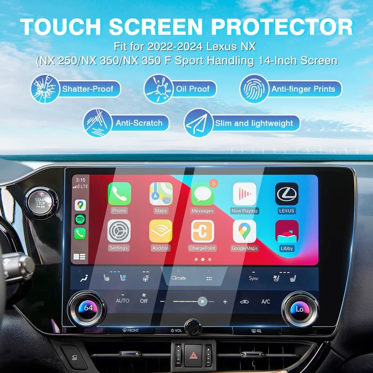 Karltys [Upgrade 2 Pack Screen Protector firs for 2025-2022 NX 14 Inch Screen Protector [No Glare & Fingerprint] for Models NX250 NX350 NX350H NX450h+ Touchscreen Tempered Glass Accessories Navigation Screen Cover thumbnail 2