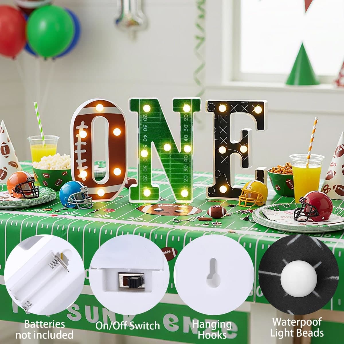 Grinsvalley Football 1st Birthday Party Decorations One Letters Light Birthday Decorations Light up Letters for Centerpieces Table Backdrop 1 Year Old Football Party Supplies Boy or Girl thumbnail 3