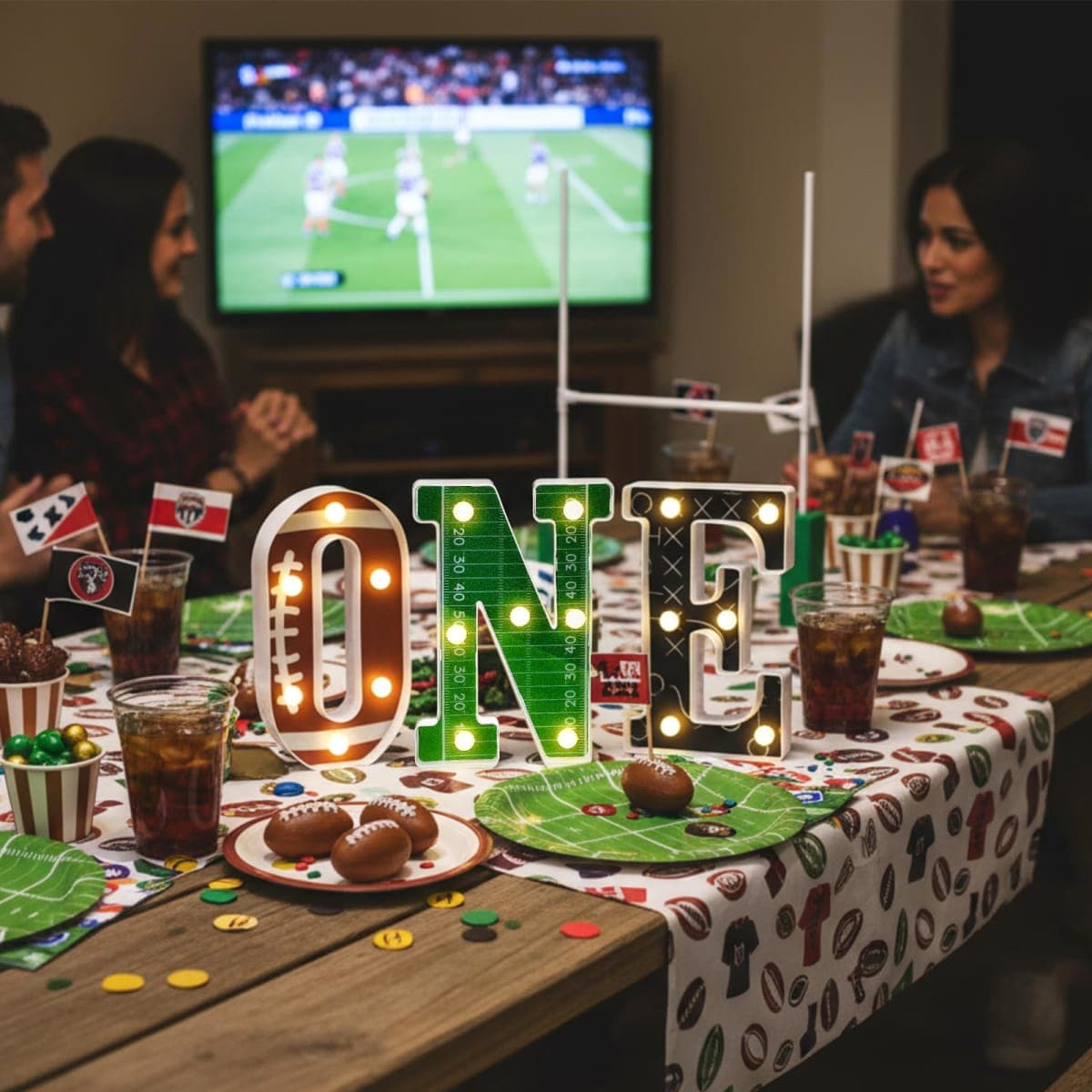 Grinsvalley Football 1st Birthday Party Decorations One Letters Light Birthday Decorations Light up Letters for Centerpieces Table Backdrop 1 Year Old Football Party Supplies Boy or Girl thumbnail 4