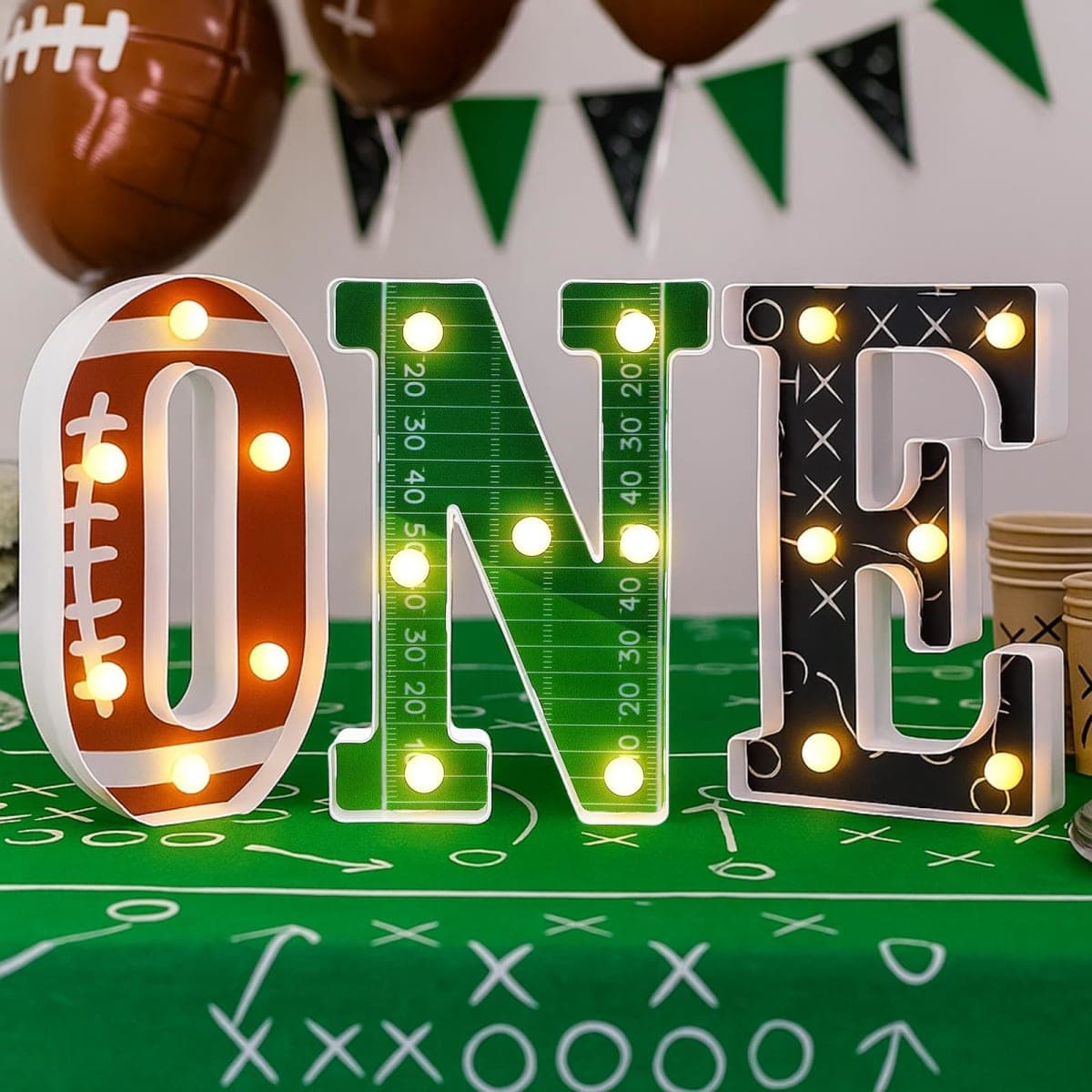 Grinsvalley Football 1st Birthday Party Decorations One Letters Light Birthday Decorations Light up Letters for Centerpieces Table Backdrop 1 Year Old Football Party Supplies Boy or Girl thumbnail 5