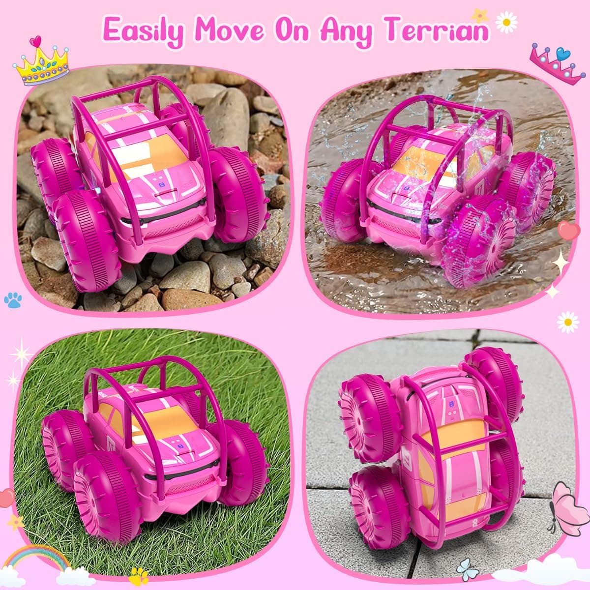 MaxTronic Amphibious Remote Control Car,Rechargeable RC Cars Toy 360° Flips Rotation Stunt Crawler 15KM/H 4WD All Terrain Outdoor Indoor Toy for Kids Boys Girls 3-12 thumbnail 4