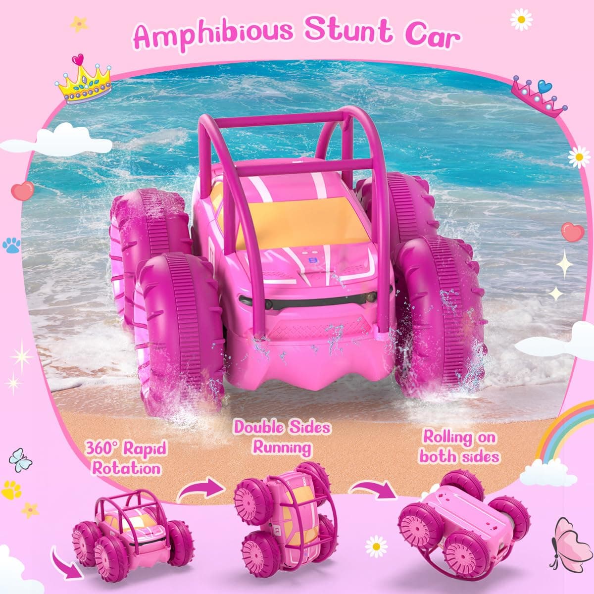MaxTronic Amphibious Remote Control Car,Rechargeable RC Cars Toy 360° Flips Rotation Stunt Crawler 15KM/H 4WD All Terrain Outdoor Indoor Toy for Kids Boys Girls 3-12 thumbnail 5