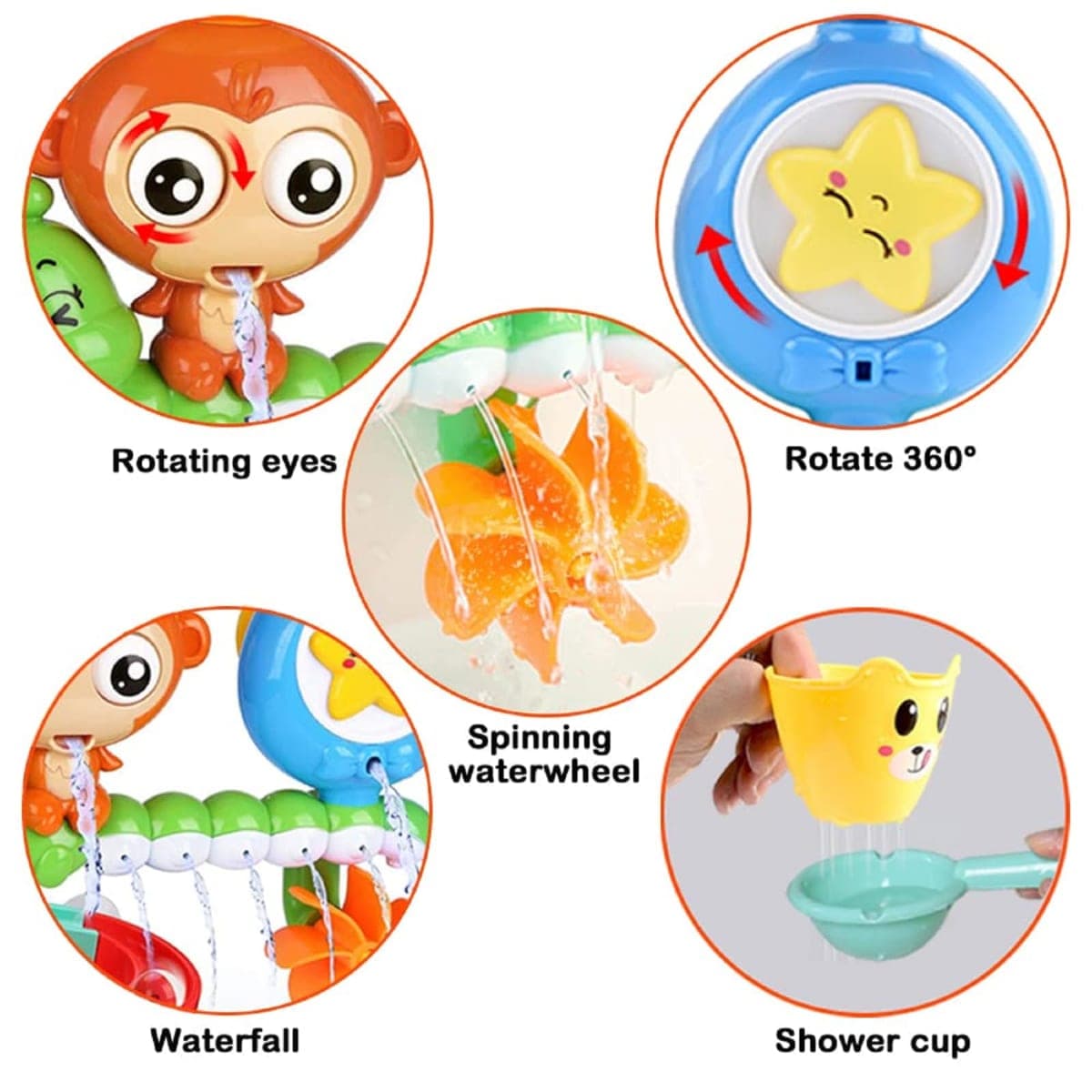 G-WACK Bath Toys for Toddlers Age 1 2 3 Year Old Girl Boy, Preschool New Born Baby Bathtub Water Toys, Durable Interactive Multicolored Infant Toy, Lovely Monkey Caterpillar,2 Strong Suction Cups thumbnail 2