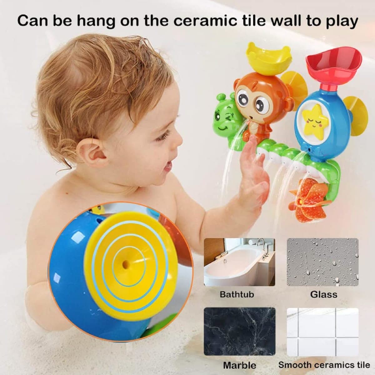 G-WACK Bath Toys for Toddlers Age 1 2 3 Year Old Girl Boy, Preschool New Born Baby Bathtub Water Toys, Durable Interactive Multicolored Infant Toy, Lovely Monkey Caterpillar,2 Strong Suction Cups thumbnail 3
