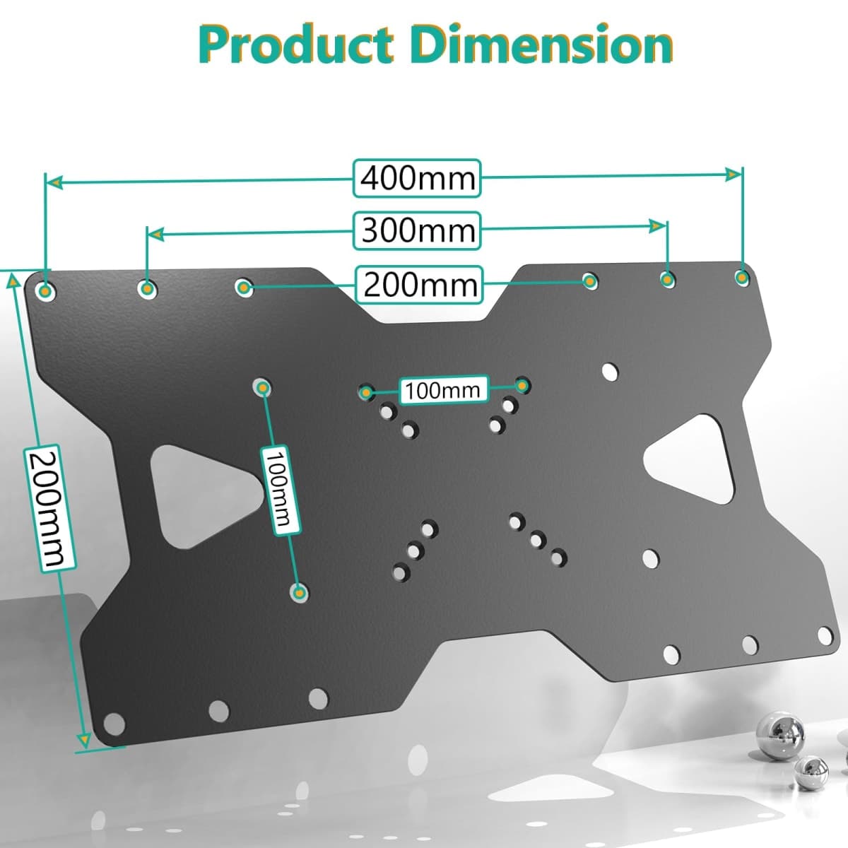 WALI Adapter Plate for TV Mount, 400x200 Universal Mount, Convert 75x75, 100x100mm up to 400x200mm Mounting Holes Patterns (ADP402), Black thumbnail 3