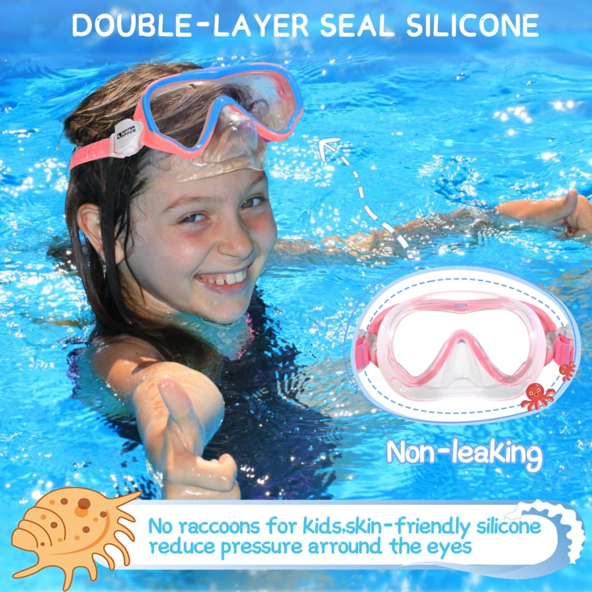 Water Space Kids Swimming Goggles Swim Mask with Nose Cover for Kids Youth 3-15, Anti-Shattered Lens UV Protection No-Leak thumbnail 4