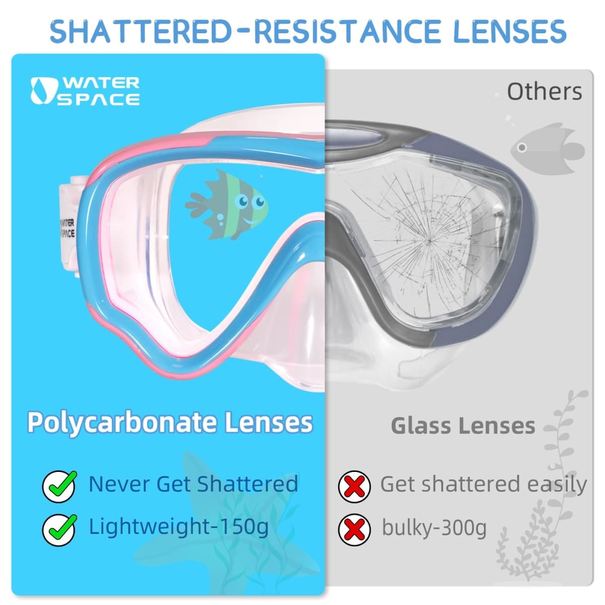 Water Space Kids Swimming Goggles Swim Mask with Nose Cover for Kids Youth 3-15, Anti-Shattered Lens UV Protection No-Leak thumbnail 5