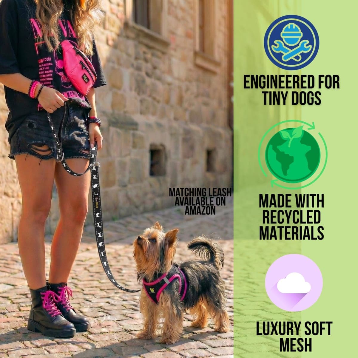 EcoBark Step in Dog Harness - Eco-Friendly Teacup Dog Harnesses for XXS, XS, and Small Dogs - Reflective and Adjustable Mini Body Halter Vest -Tiny Soft Mesh Toy Breed Harness (Beige Plaid, XXS) thumbnail 2