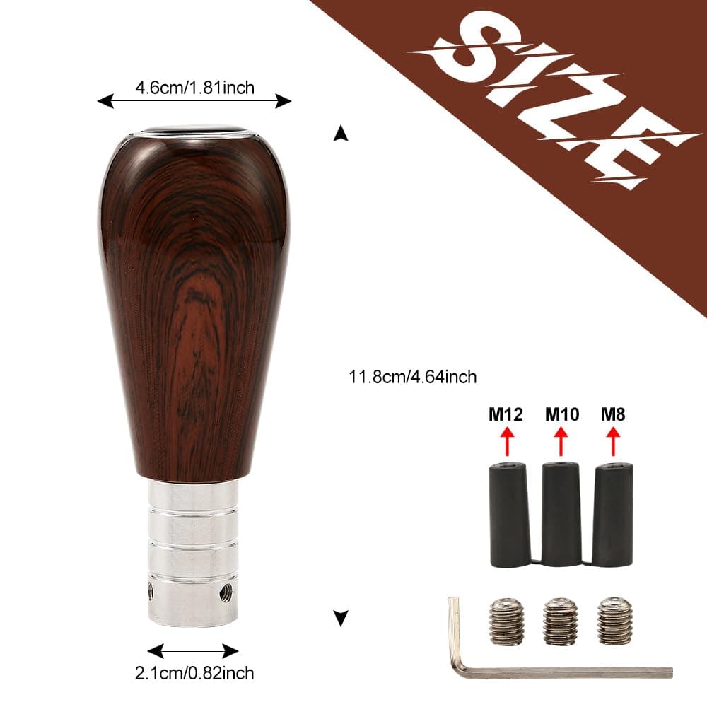 XIMINZ Wood Grain Gear Shifter Knob, Universal Car Gear Shift Manual Knobs Aluminum Alloy Stick Shift Handle with 3 Threaded Adapters M8 M10 M12, Style A thumbnail 2