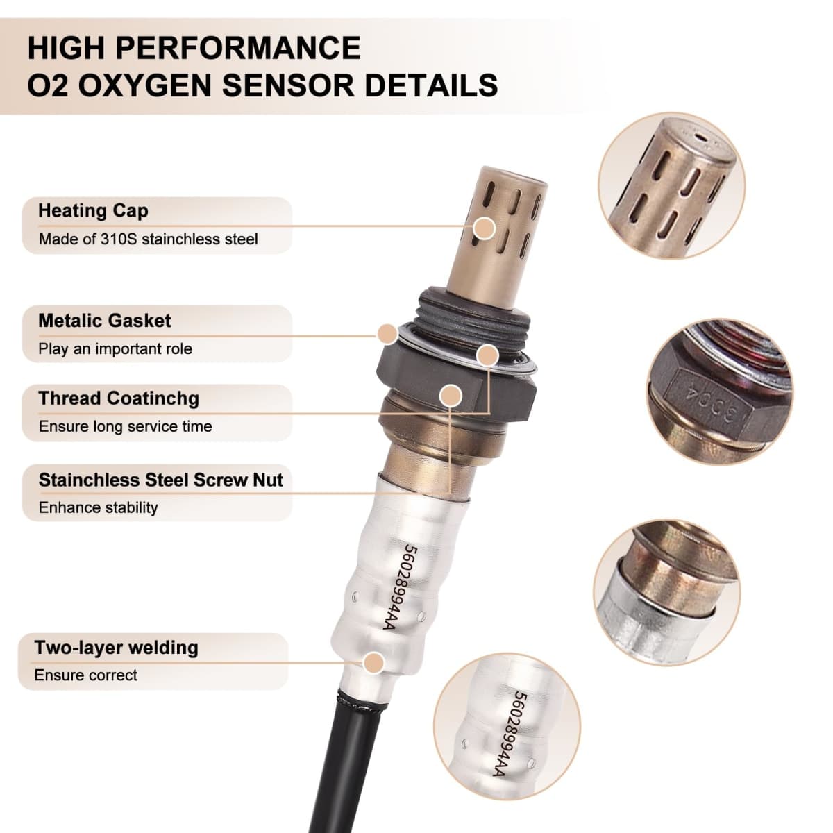 Oxygen O2 Sensor Upstream Downstream for Chry 300, for Dodge Challenger Charger Dakota Durango Grand Caravan Journey Neon Nitro, for Jeep Commander Grand Cherokee Wrangler JK 56028994AA, 56028994AB thumbnail 2