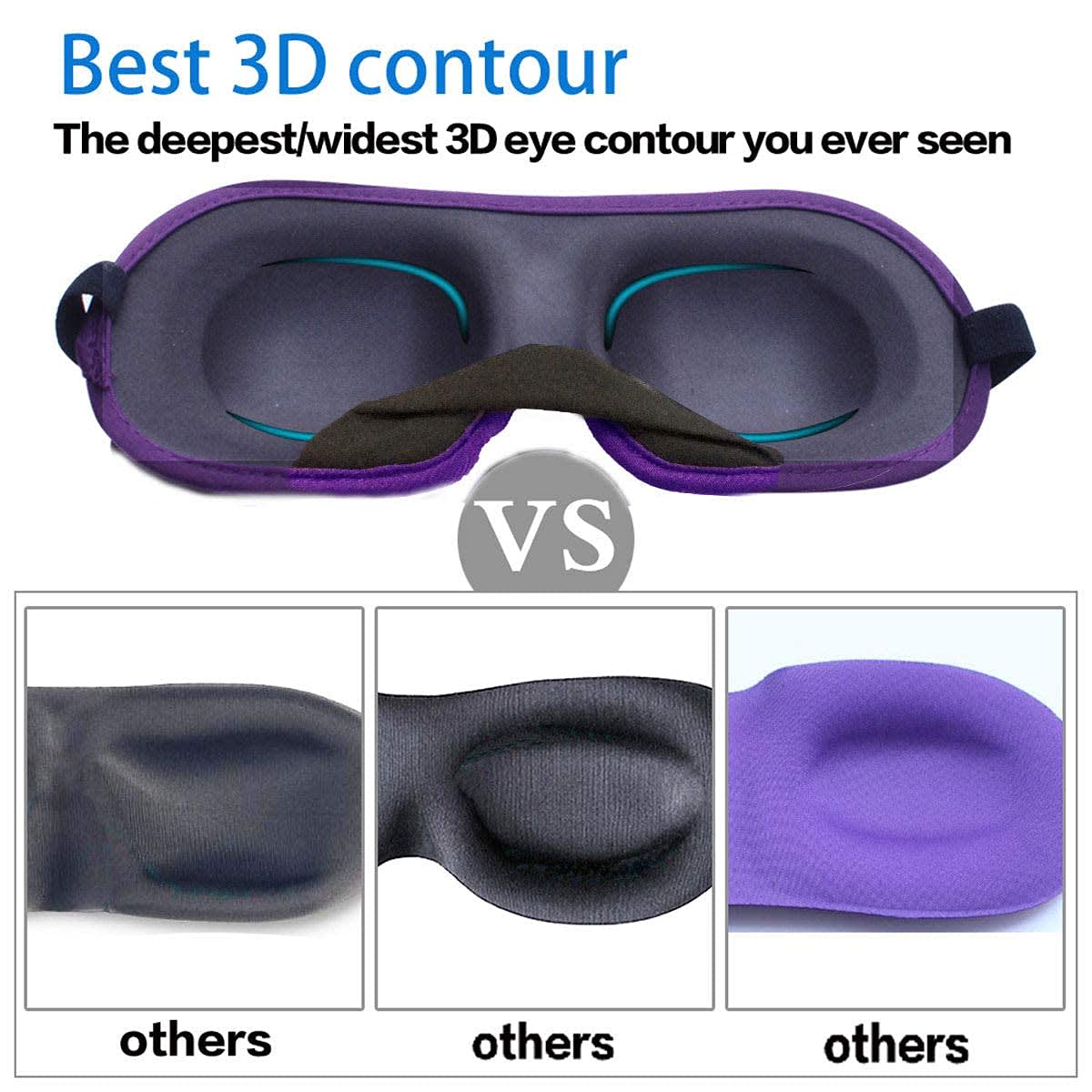 3D Eye mask for Sleeping,Machine Washable, Sleep Mask for Women, Blinder Blindfold Airplane with Travel Pouch (Black +Purple) thumbnail 2