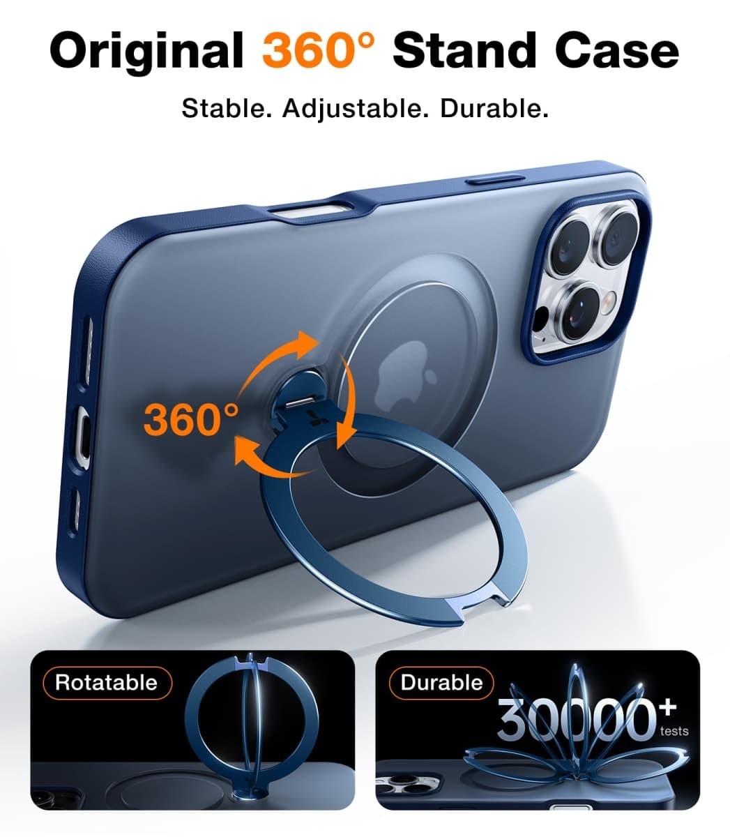 TORRAS 360° Spin Magnetic Stand for iPhone 16 Pro Max Case, Fit for MagSafe, 12FT Mili-STD Protective Case for 16 Pro Max Phone Case with Kickstand Rotatable, Ostand Spin, Navy Blue 6.9 inch thumbnail 2