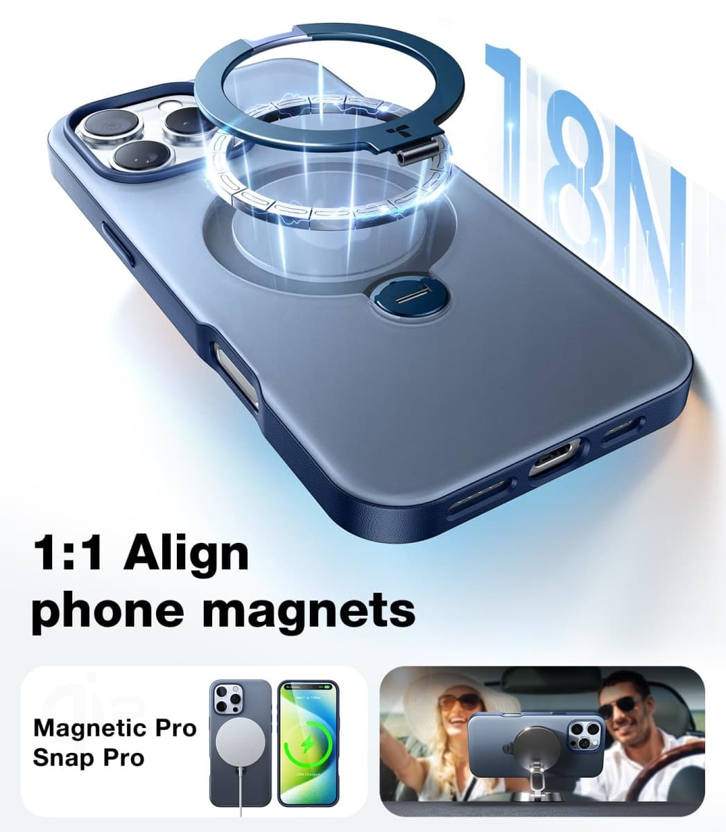 TORRAS 360° Spin Magnetic Stand for iPhone 16 Pro Max Case, Fit for MagSafe, 12FT Mili-STD Protective Case for 16 Pro Max Phone Case with Kickstand Rotatable, Ostand Spin, Navy Blue 6.9 inch thumbnail 5