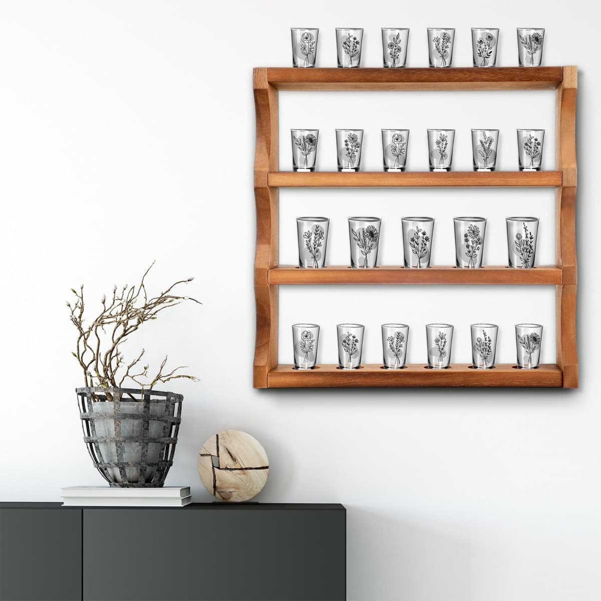 DoubleFill Wood Shot Glass Display Case Shot Glasses Holder Wall Floating Shelves Bar Collection Stand Collection Display Rack (Brown) thumbnail 3