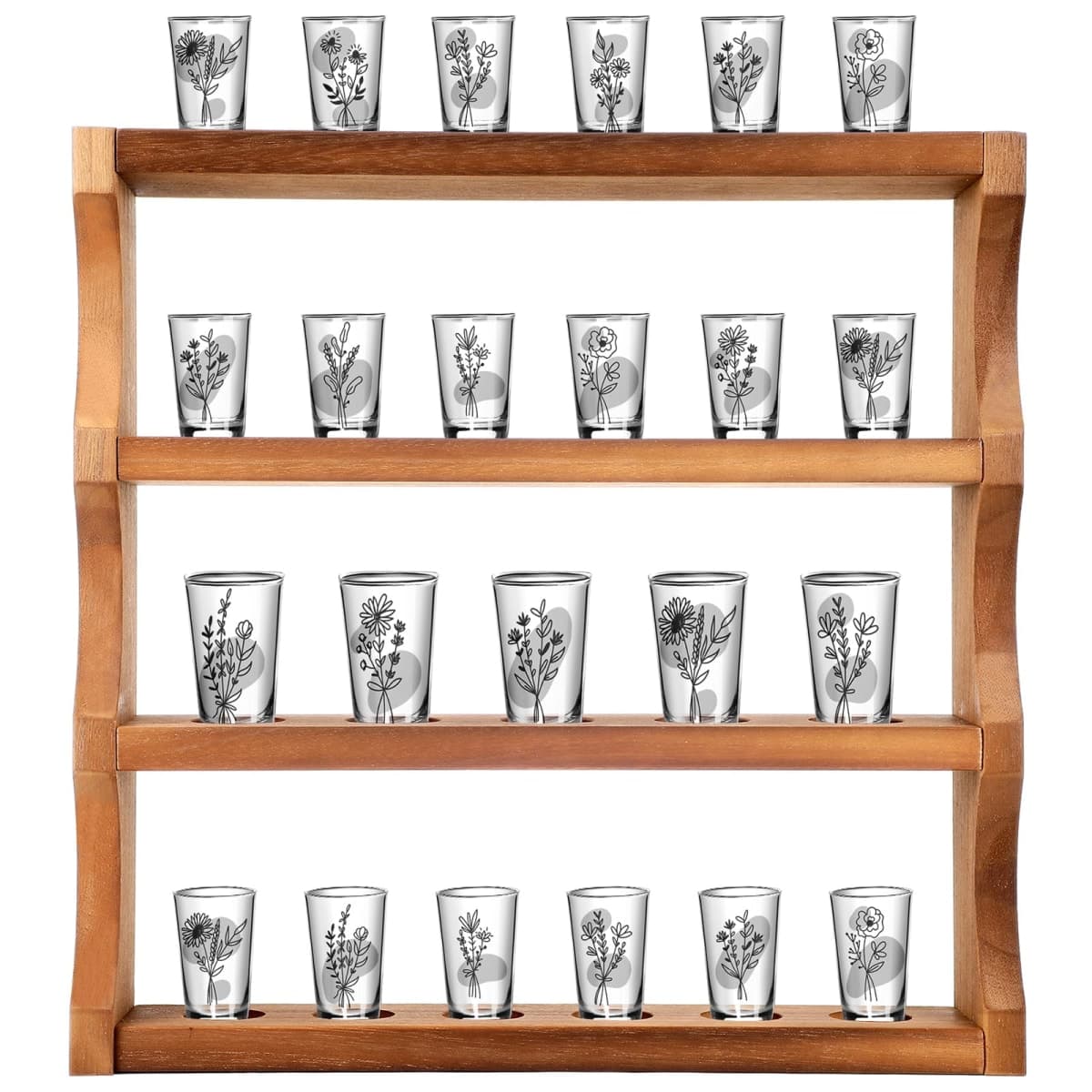 DoubleFill Wood Shot Glass Display Case Shot Glasses Holder Wall Floating Shelves Bar Collection Stand Collection Display Rack (Brown) thumbnail 4